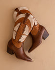 The Fairy | Camel Western Boot in Suede with Butterfly Inlay