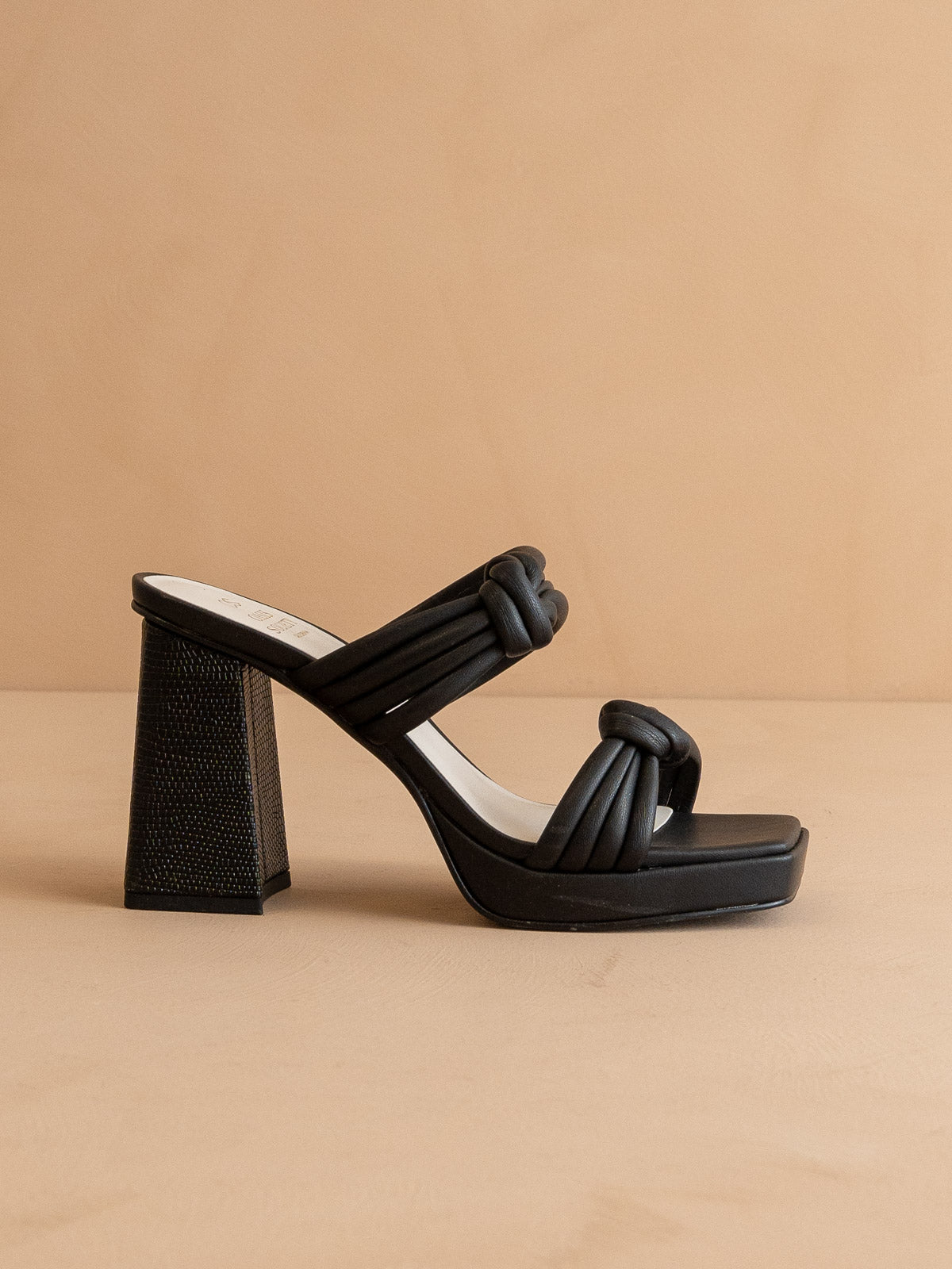 The Faith | Black Knotted band platform snake-print heel