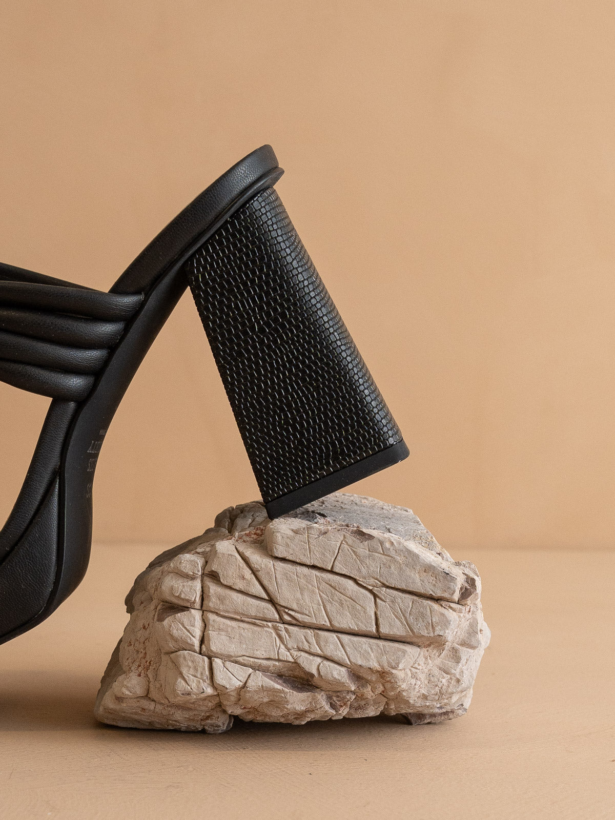 The Faith | Black Knotted band platform snake-print heel