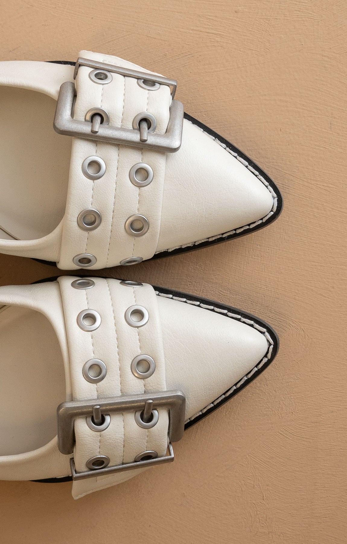 The Harlow | White Double Buckle Pointed Ballet Flat