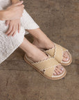 The Fabby | Beige Double Strap Raffia Slide