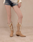 The Fairy | Almond Western Boot in Suede with Butterfly Inlay