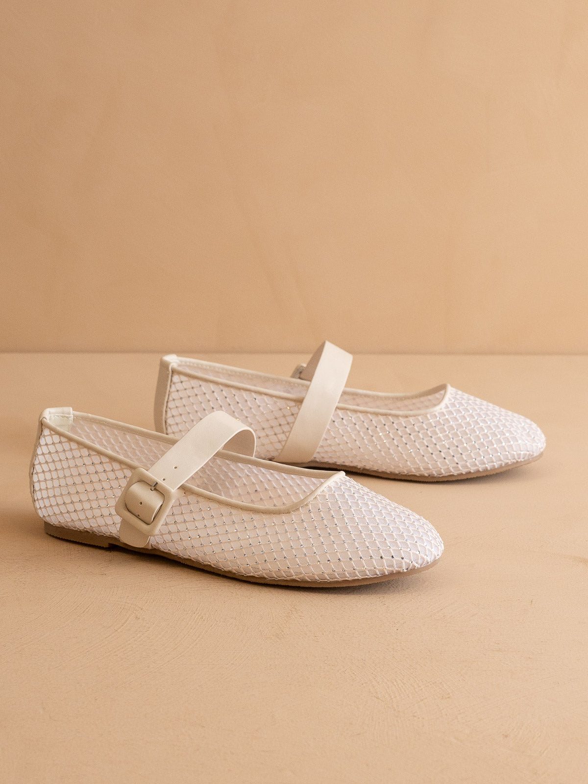 The Gem | Ivory Gem Embellished Mesh Mary Jane Flat