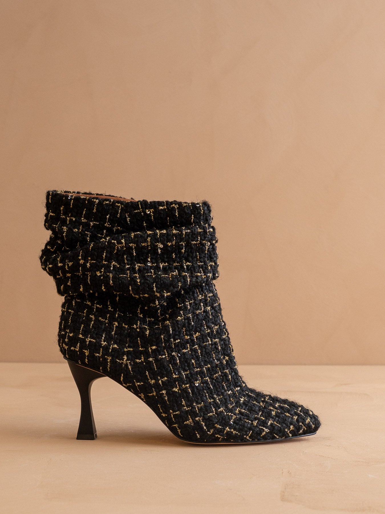 The Gina | Black Tweed Slouch Heel Bootie