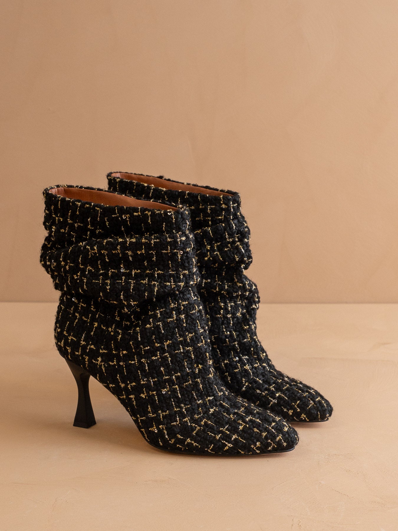 The Gina | Black Tweed Slouch Heel Bootie