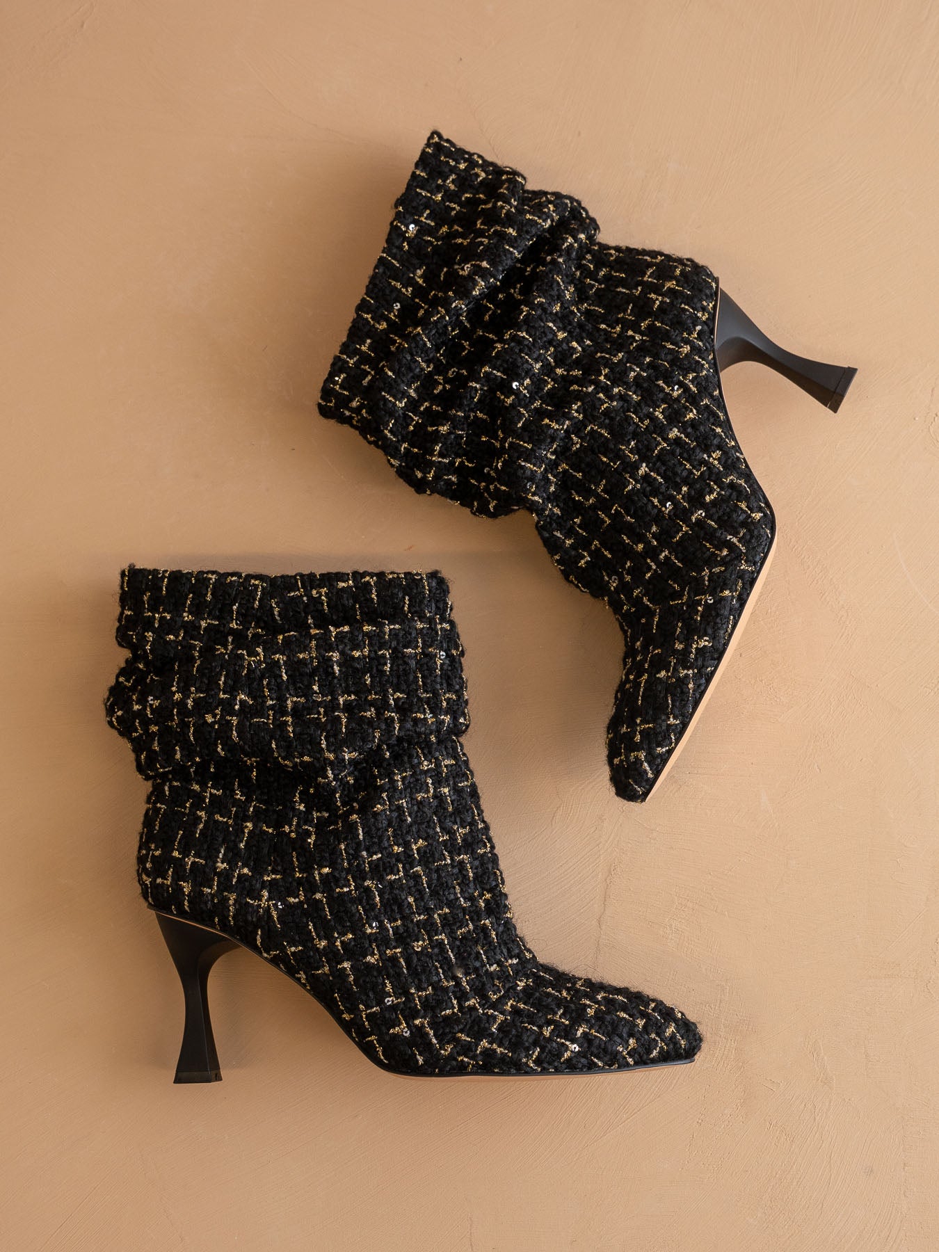 The Gina | Black Tweed Slouch Heel Bootie