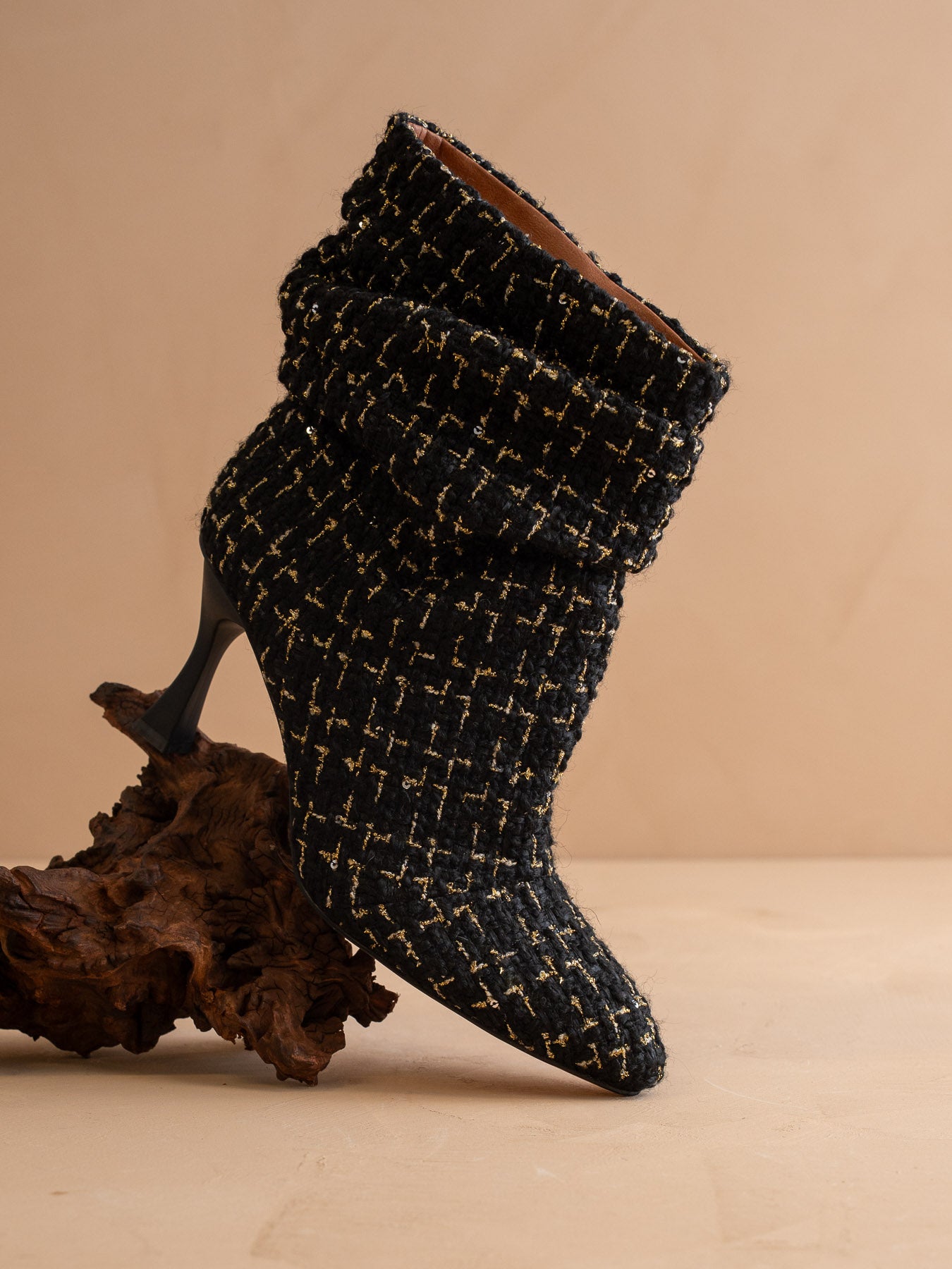 The Gina | Black Tweed Slouch Heel Bootie