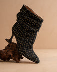 The Gina | Black Tweed Slouch Heel Bootie