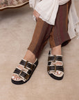 The Gaylen | Black Studded Buckle Fleece-Lined Slide