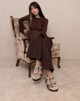 The Gaylen | Floral Tapestry  Studded Buckle Fleece-Lined Slide