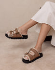 The Gaylen | Latte Studded Buckle Fleece-Lined Slide