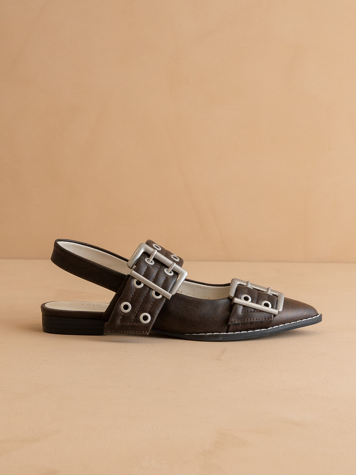 The Harlow | Brown Double Buckle Pointed Ballet Flat