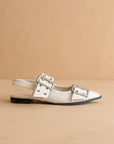 The Harlow | White Double Buckle Pointed Ballet Flat