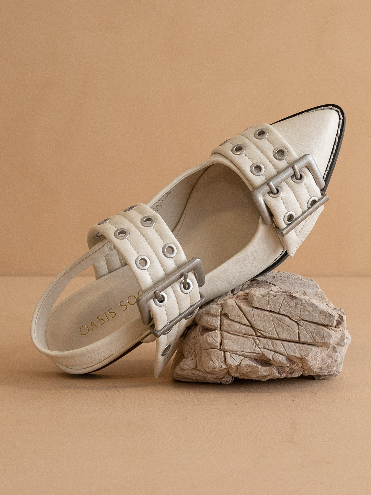 The Harlow | White Double Buckle Pointed Ballet Flat