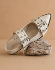 The Harlow | White Double Buckle Pointed Ballet Flat