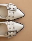 The Harlow | White Double Buckle Pointed Ballet Flat