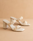 The Helena | Ivory Raffia Block Heel Sandal with Pearls