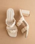 The Helena | Ivory Raffia Block Heel Sandal with Pearls