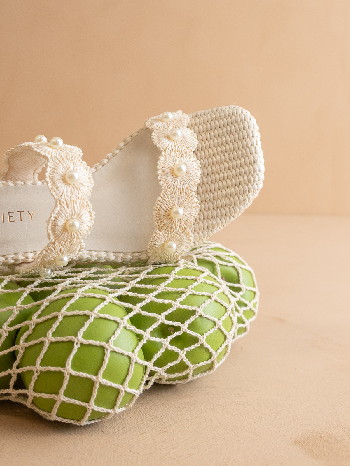 The Helena | Ivory Raffia Block Heel Sandal with Pearls