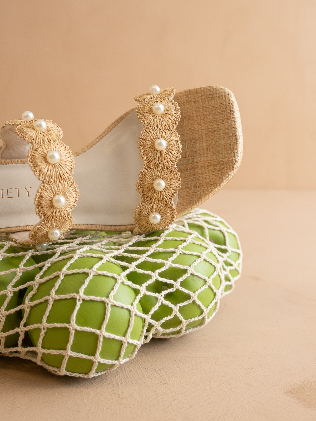 The Helena | Natural Raffia Block Heel Sandal with Pearls