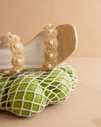 The Helena | Natural Raffia Block Heel Sandal with Pearls