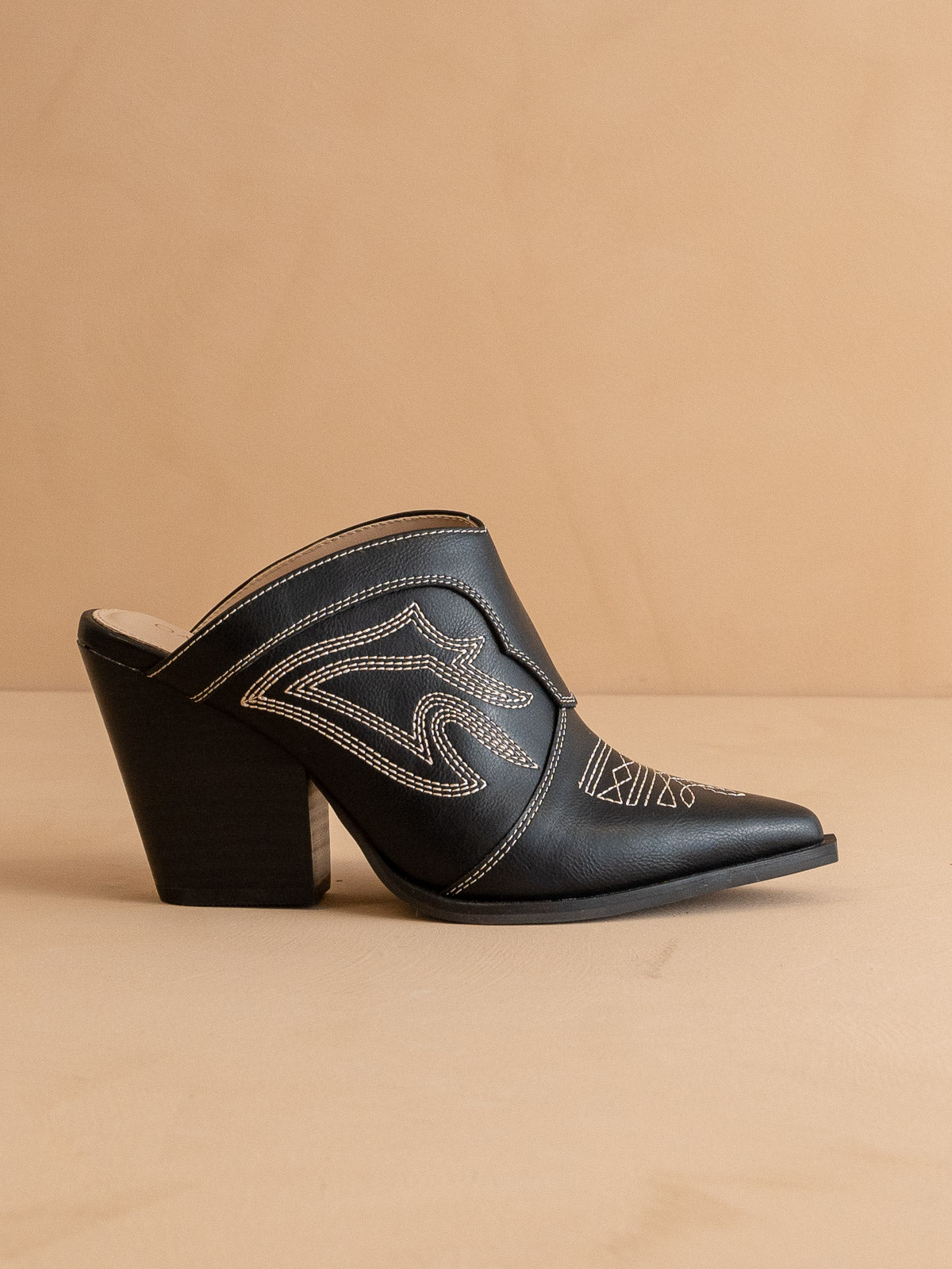 The Kiara | Black Western Inspired Heeled Mule