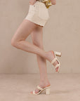 The Helena | Ivory Raffia Block Heel Sandal with Pearls