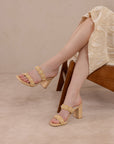 The Helena | Natural Raffia Block Heel Sandal with Pearls