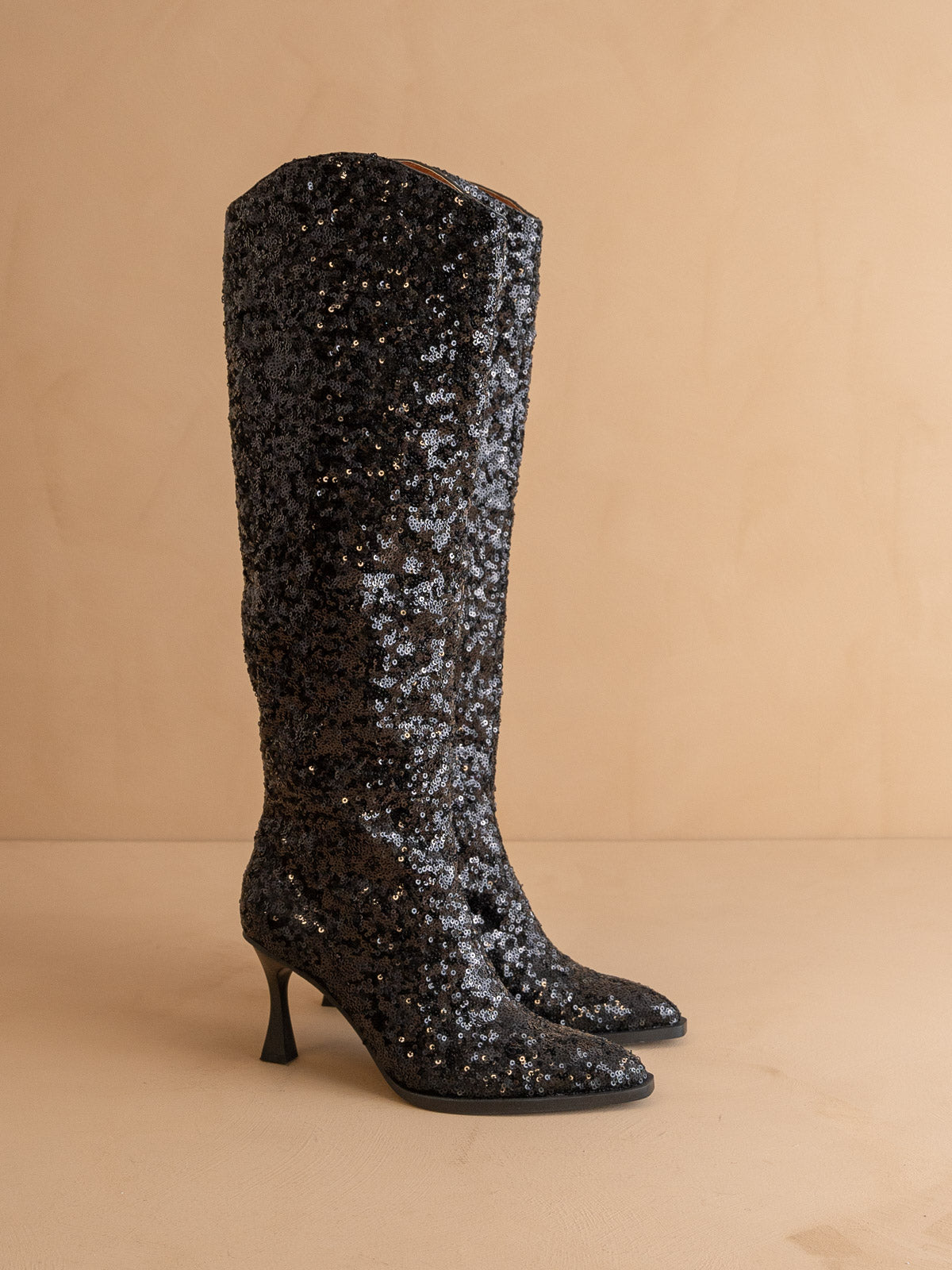 The Jewel | Black Knee High Sequin Boot