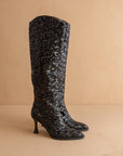 The Jewel | Black Knee High Sequin Boot