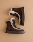 The Joyce | Coffee Shearling Trim Platform Boot