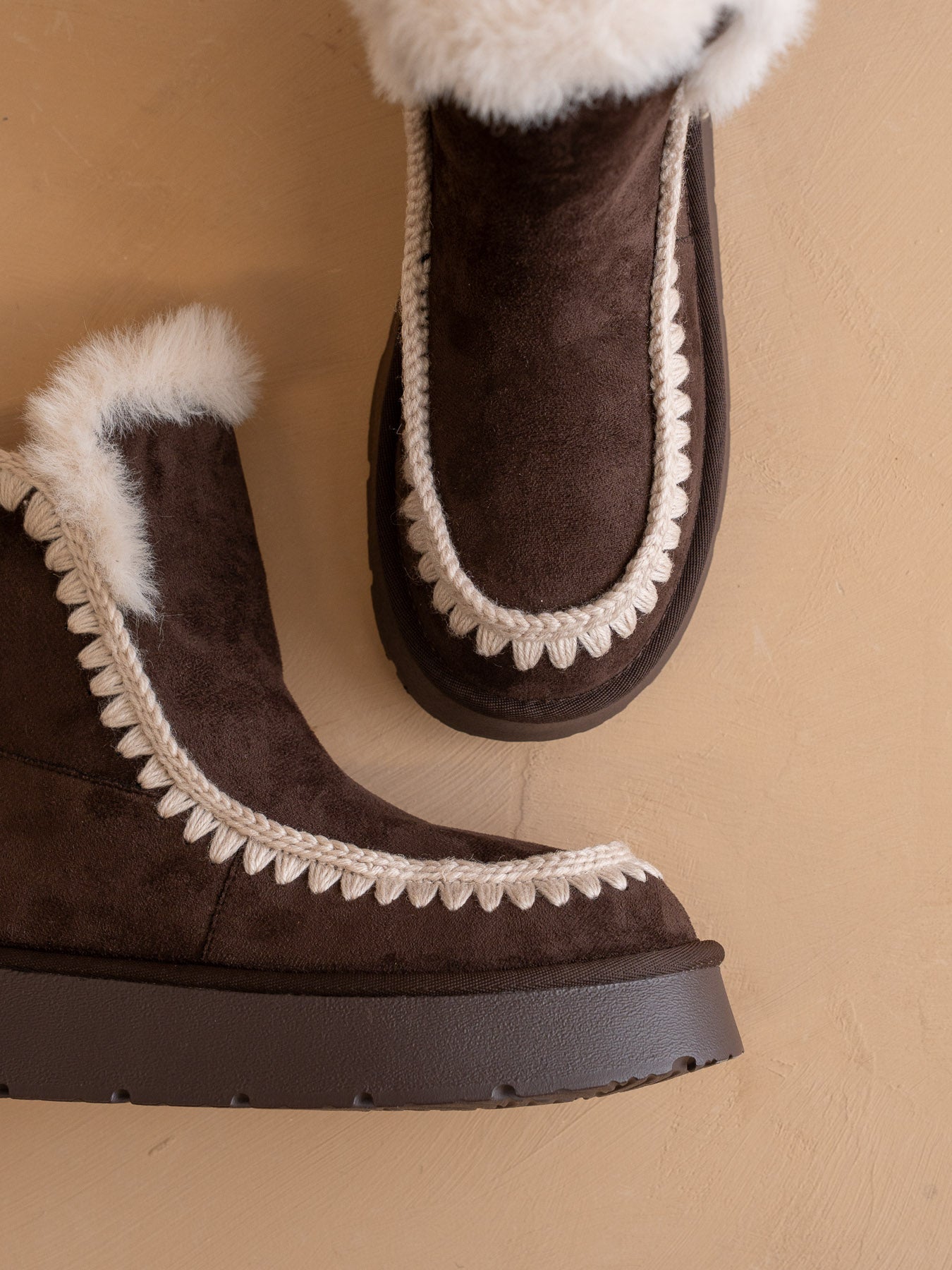 The Joyce | Coffee Shearling Trim Platform Boot