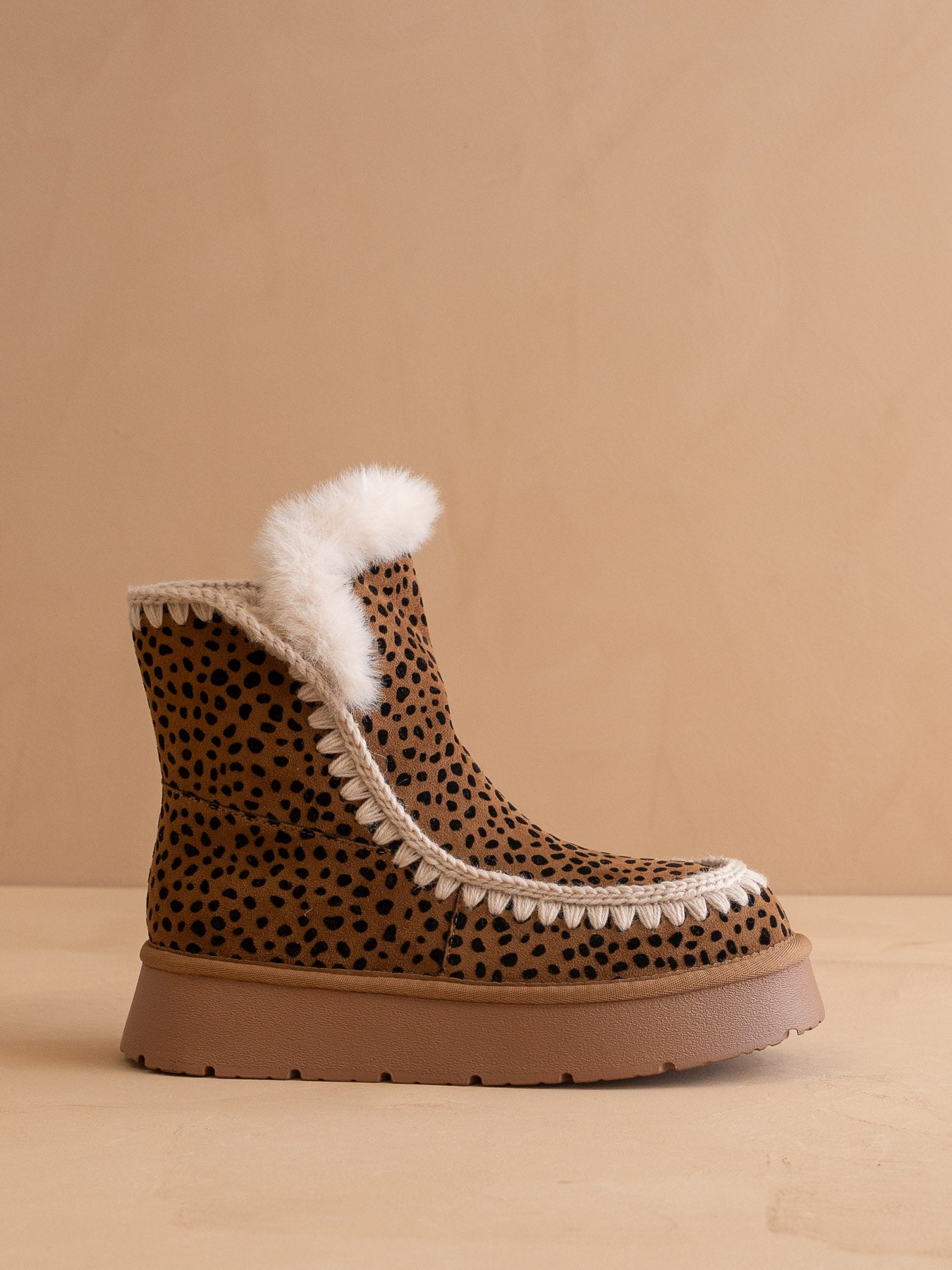 The Joyce | Dark Cheetah Shearling Trim Platform Boot