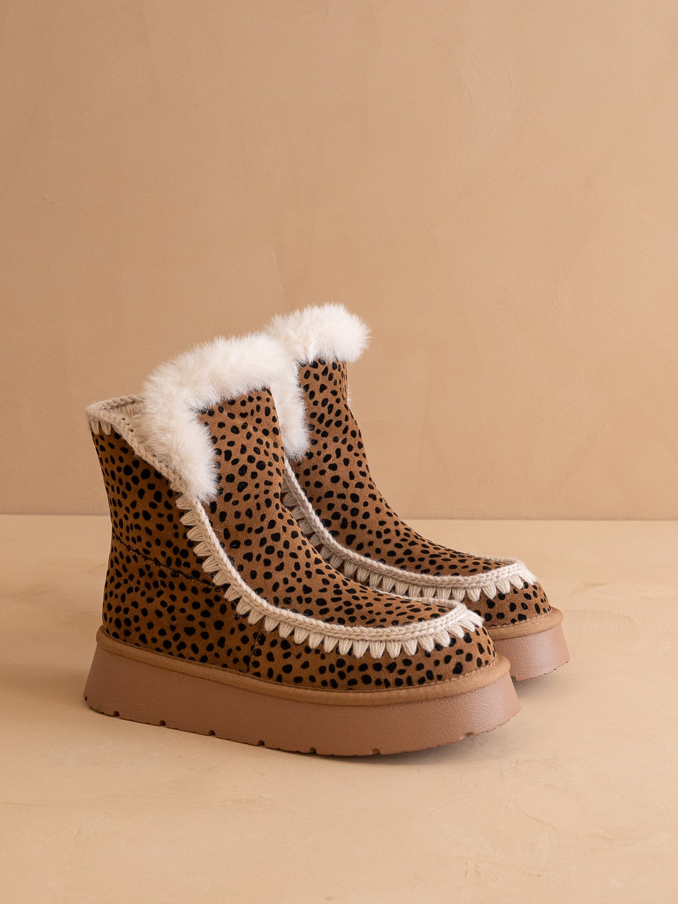 The Joyce | Dark Cheetah Shearling Trim Platform Boot