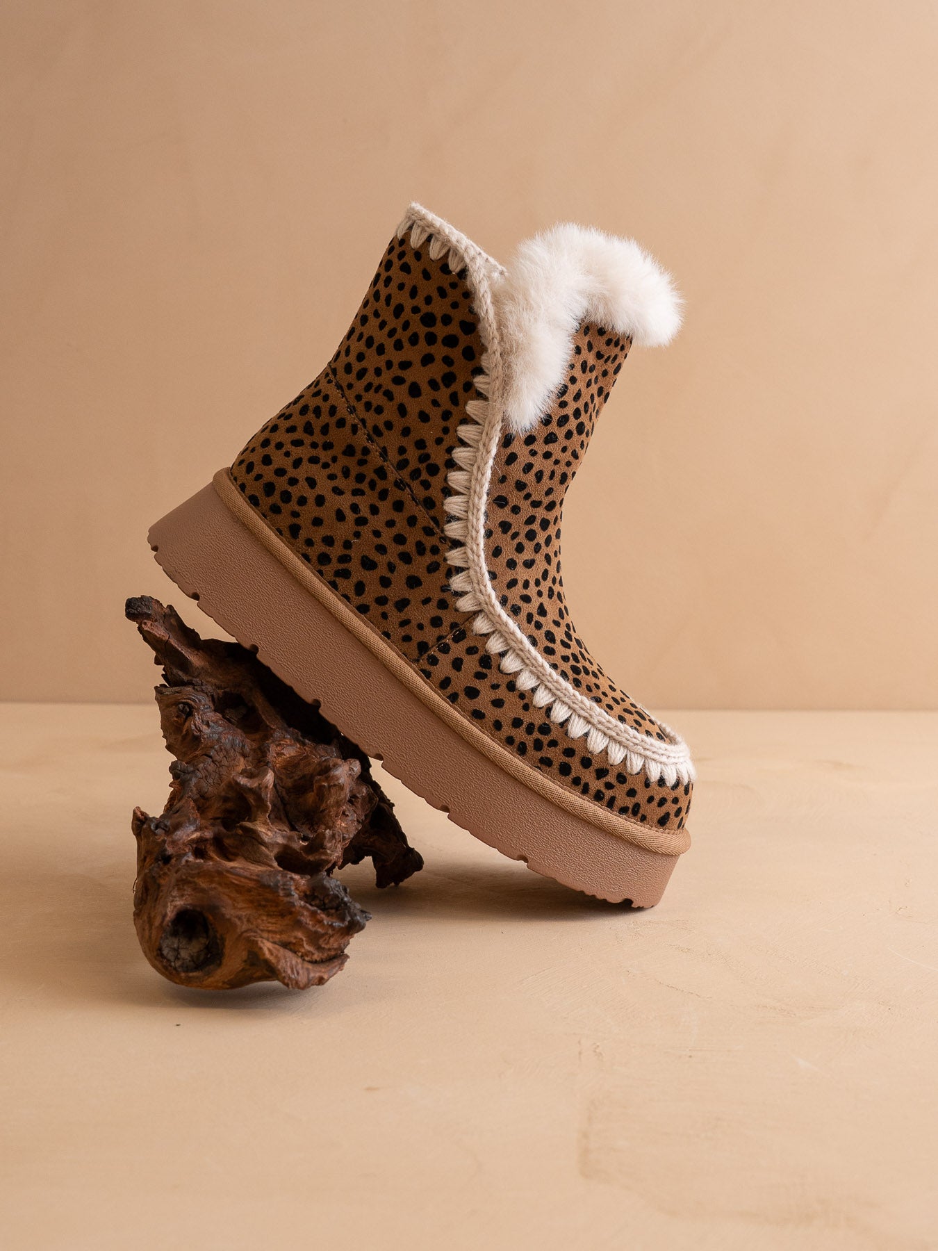 The Joyce | Dark Cheetah Shearling Trim Platform Boot