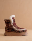 The Joyce | Mocha Tweed Shearling Trim Platform Boot