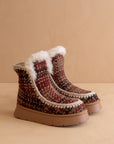The Joyce | Mocha Tweed Shearling Trim Platform Boot