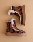 The Joyce | Mocha Tweed Shearling Trim Platform Boot