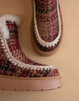 The Joyce | Mocha Tweed Shearling Trim Platform Boot