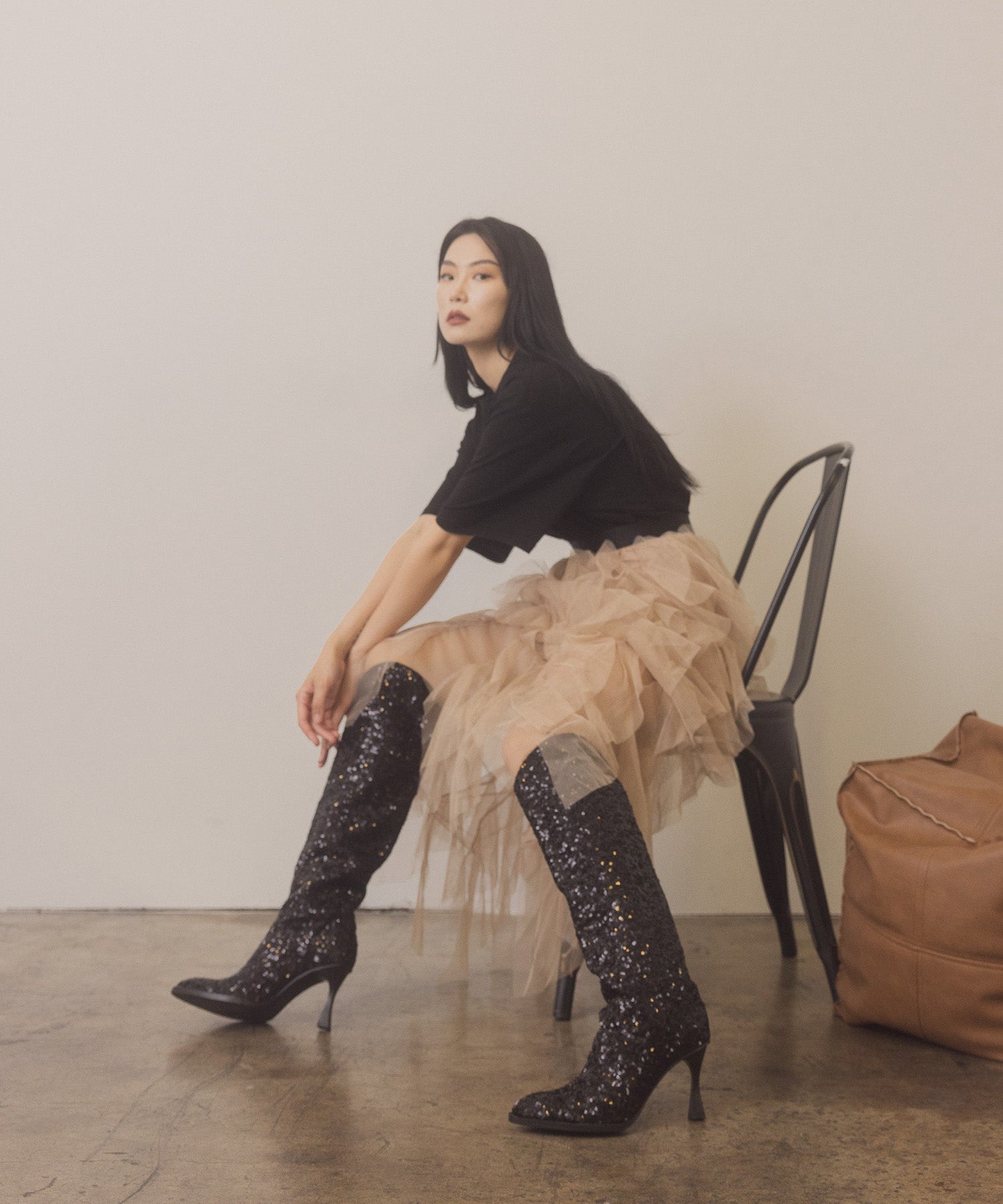 The Jewel | Black Knee High Sequin Boot