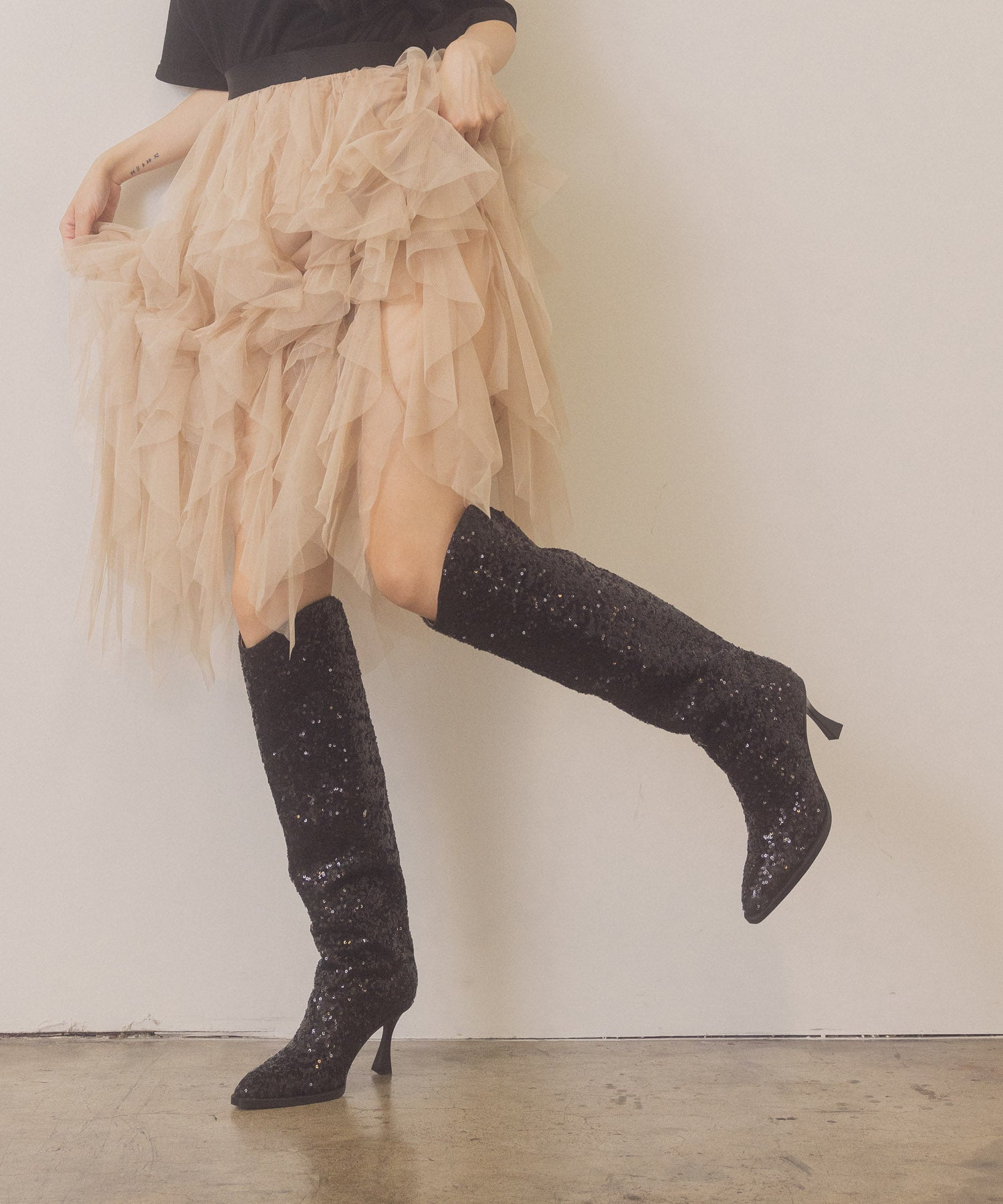 The Jewel | Black Knee High Sequin Boot