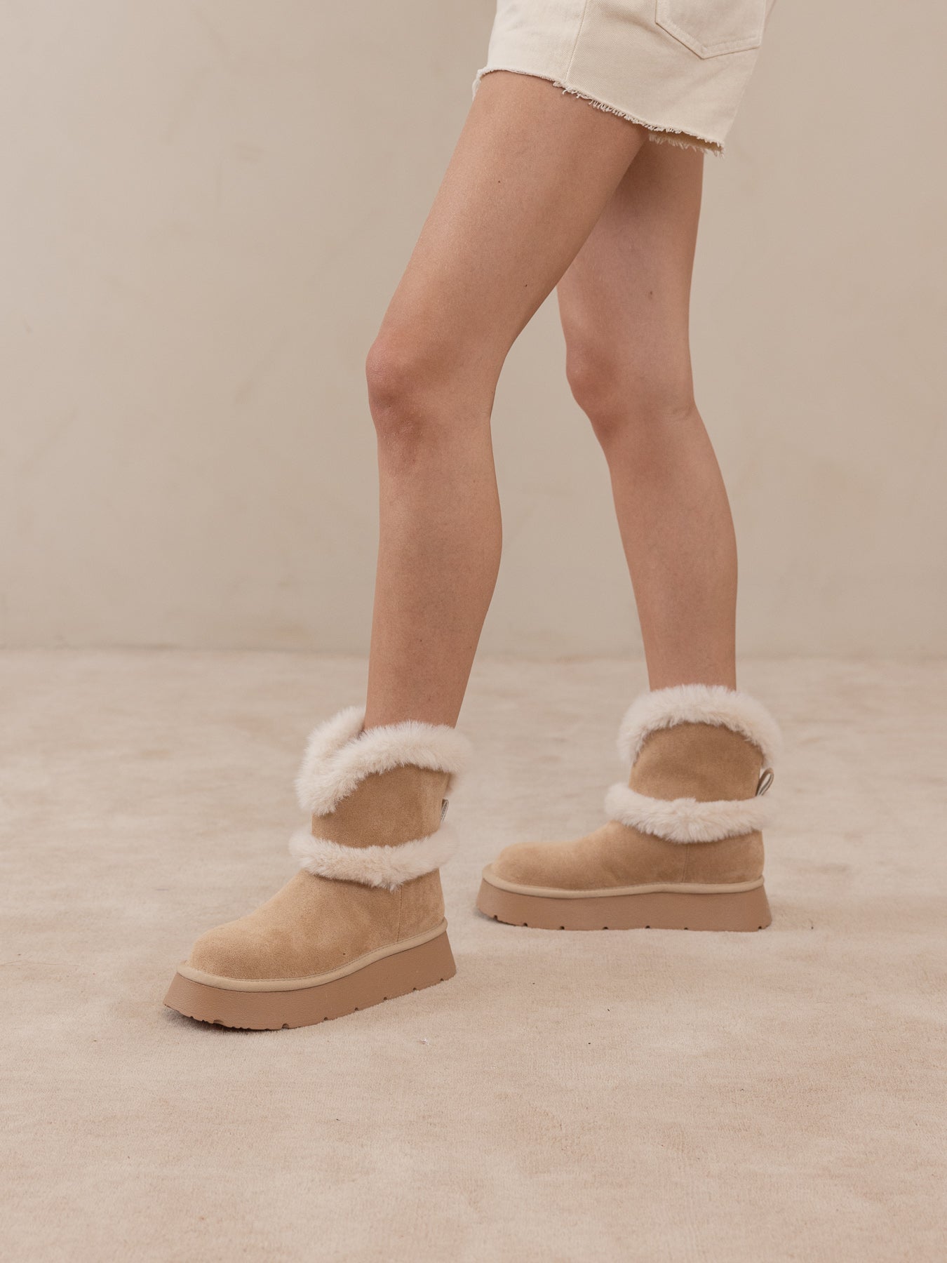 The Jobie | Almond Fur Platform Mini Boot