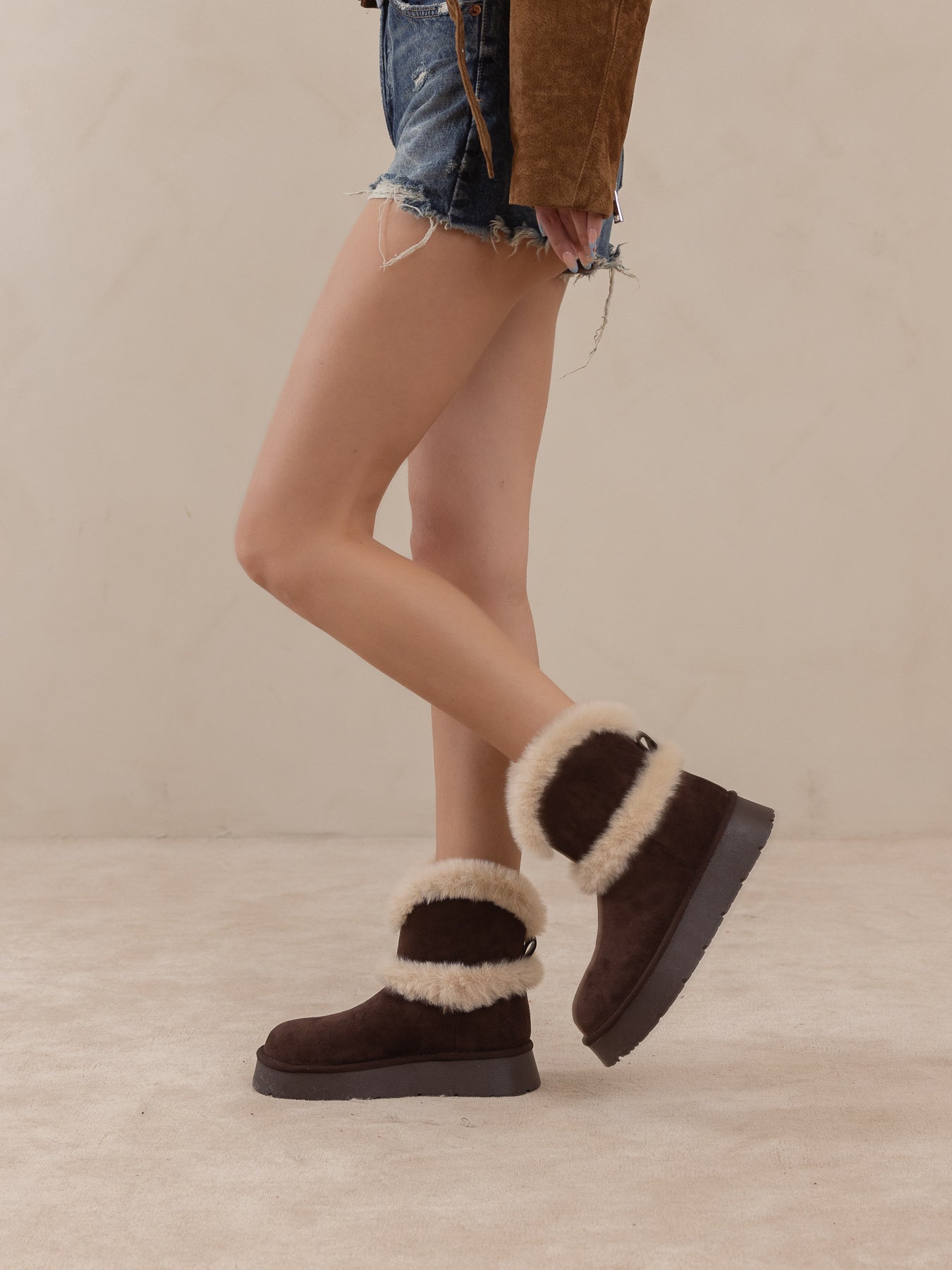 The Jobie | Coffee Fur Platform Mini Boot