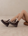 The Joyce | Coffee Shearling Trim Platform Boot