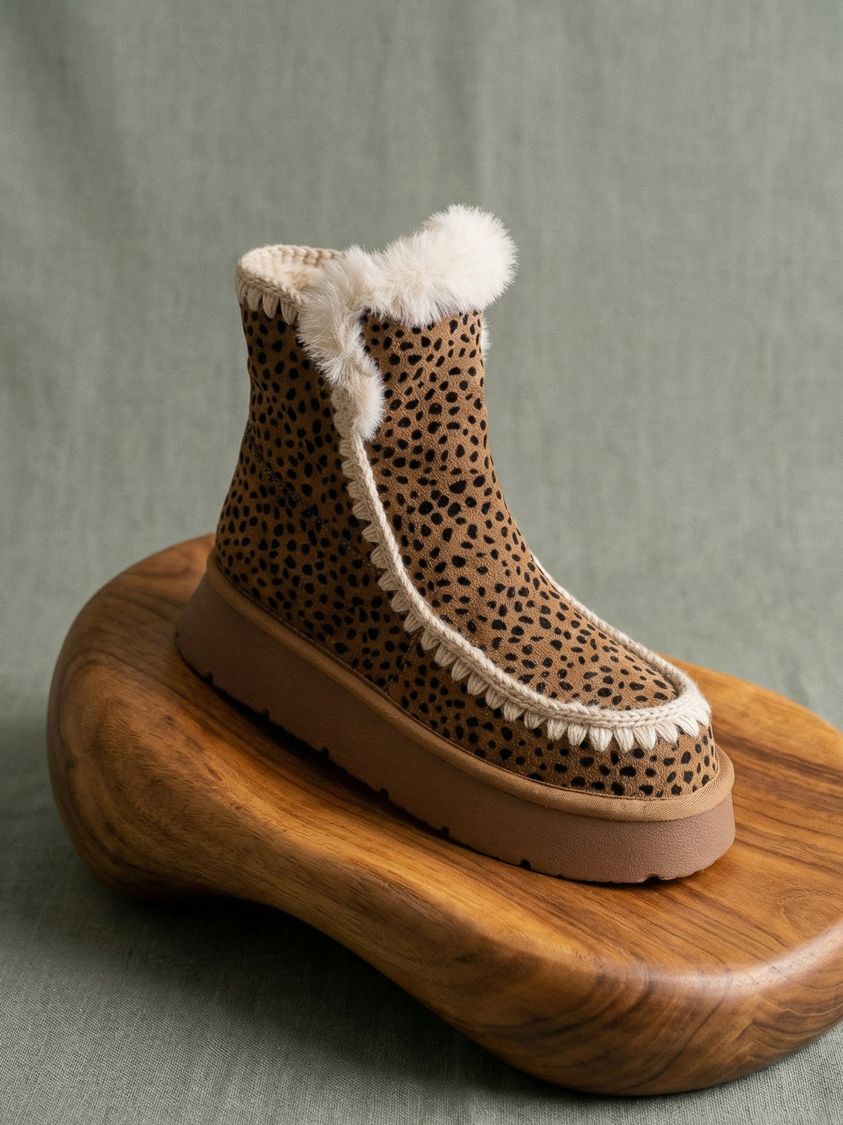 The Joyce | Dark Cheetah Shearling Trim Platform Boot