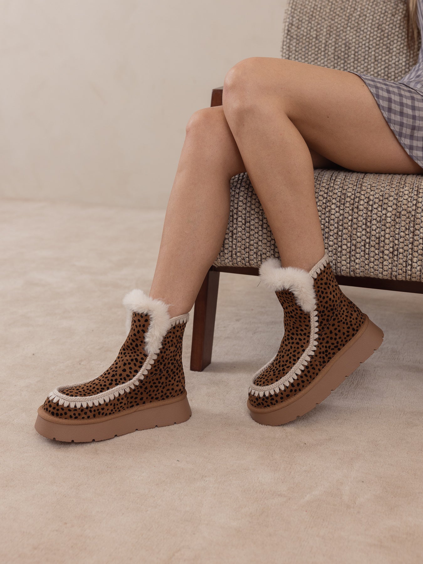 The Joyce | Dark Cheetah Shearling Trim Platform Boot