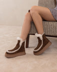 The Joyce | Dark Cheetah Shearling Trim Platform Boot