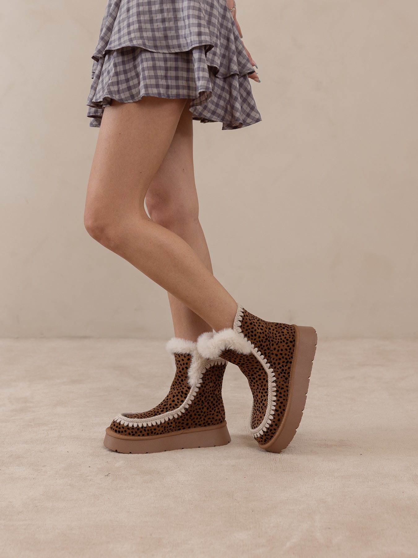 The Joyce | Dark Cheetah Shearling Trim Platform Boot