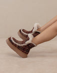 The Joyce | Mocha Tweed Shearling Trim Platform Boot