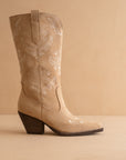 The Kamilla | Almond Suede Cowboy Boot with Embroidery